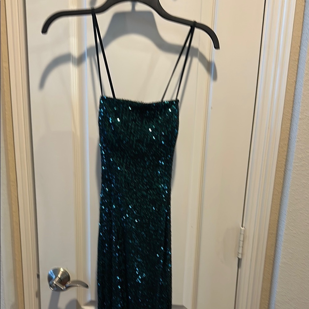 Green Sequin Slip Dress with Spaghetti Straps